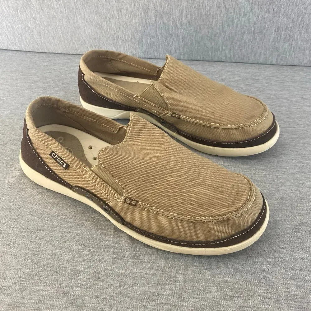 Crocs Men's Slip-On Canvas Boat Shoe in Tan/Brown